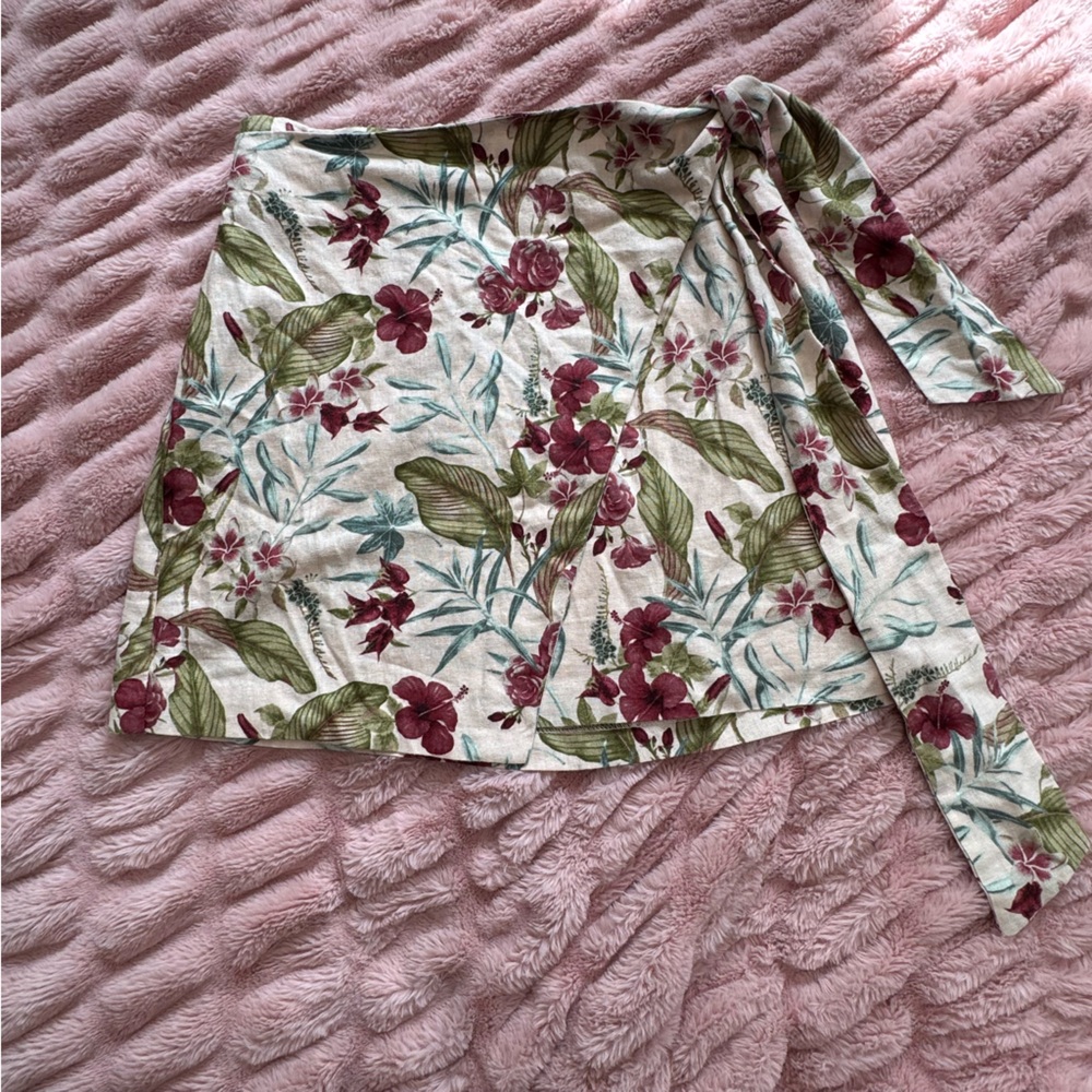 Madison D'Amelie Tropical Floral Linen-Blend Wrap Skirt